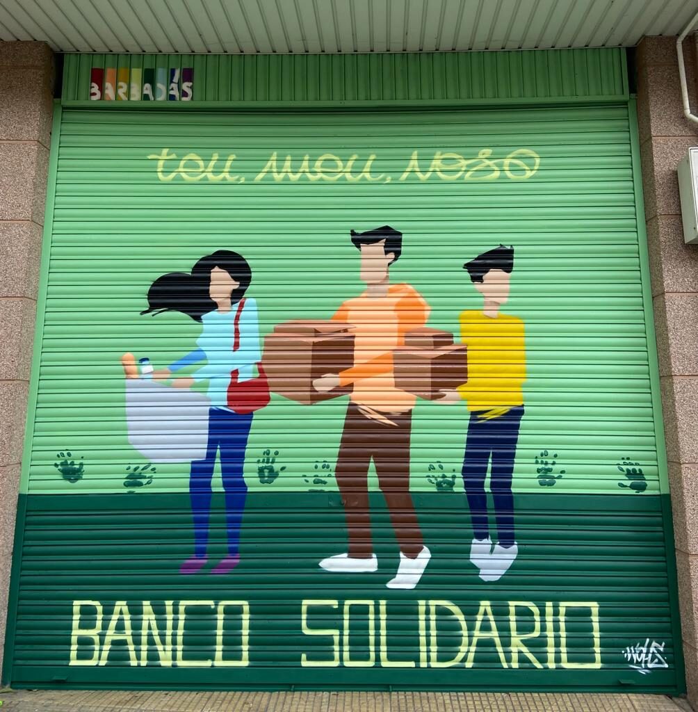 Donación artista Aitor Montes- Pintado persiana Banco Solidario